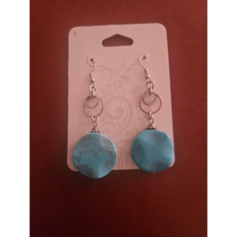 Beaitiful Dangling Round Turquoise Earrings Southwestern BoHo